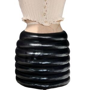 Black Padded Faux Leather Mini Skirt with Back Zipper Size S